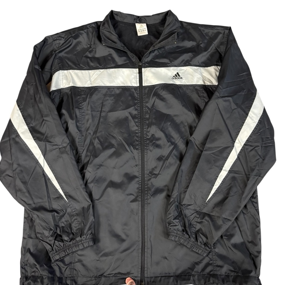 Vintage Y2K Adidas Retro Men's Black Nylon Windbreaker Jacket XL